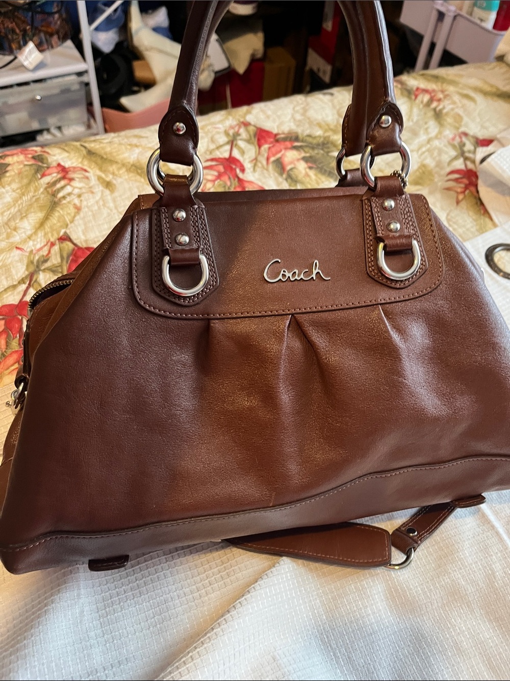 Coach Brown Leather Satchel with Silver Hardware